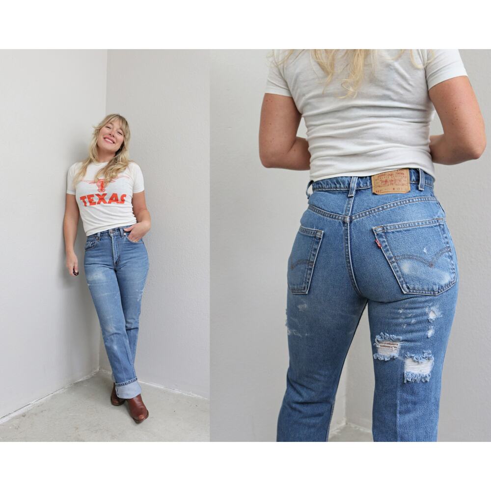 1990's Vintage Holey Levi's 517 Boot Cut Jeans ~ Women's XXS XS 27" to 28" Waist